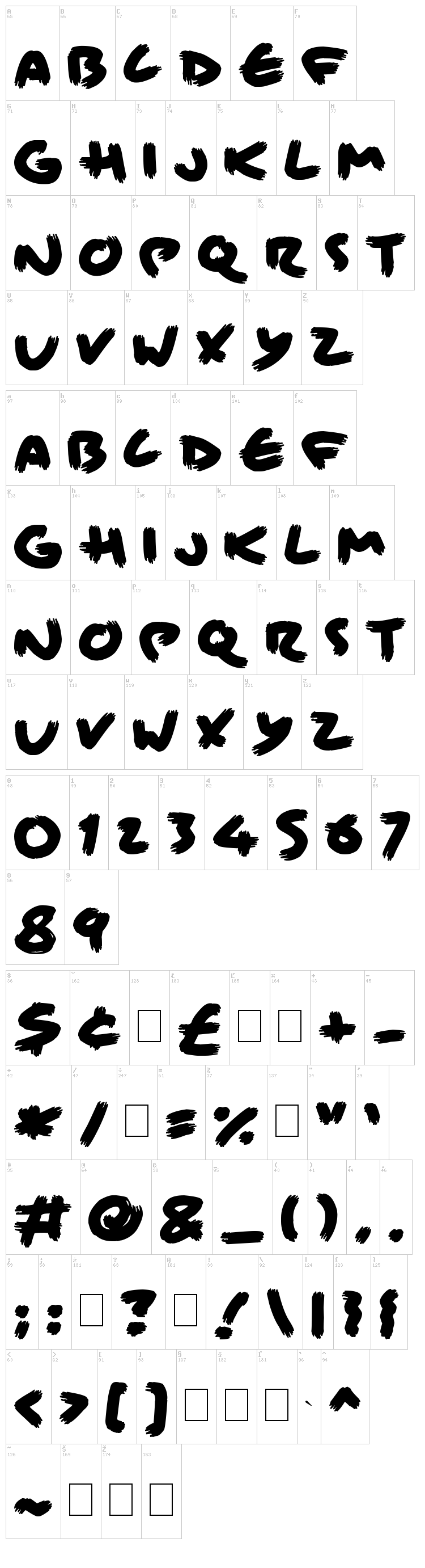Brisk Bristle Brush font map